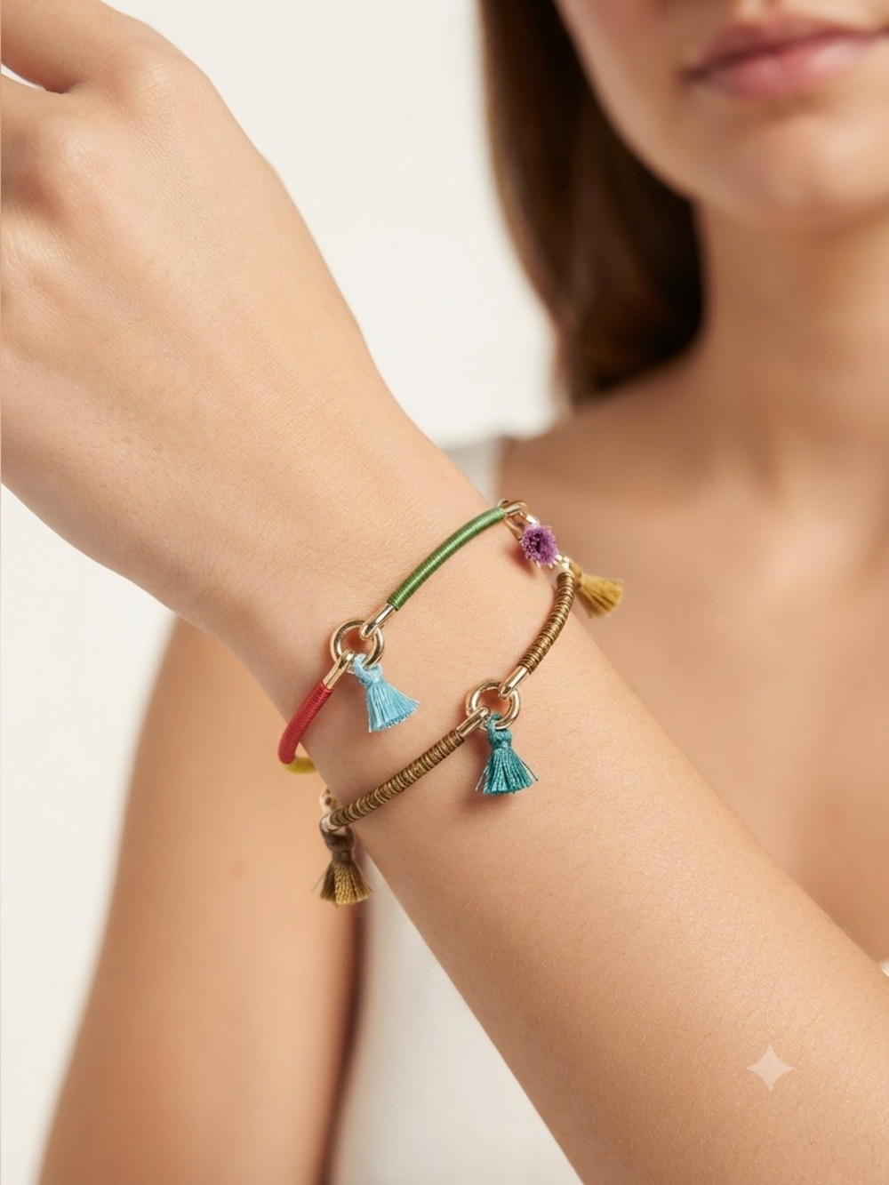 I.N.C. Gold Tone Bangle Set | Thread Wrapped Tassel Boho Bracelets